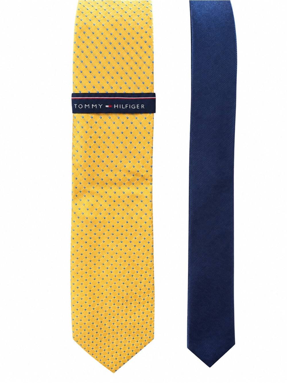 Tommy Hilfiger Yellow Tie with Small Blue Dot Pattern